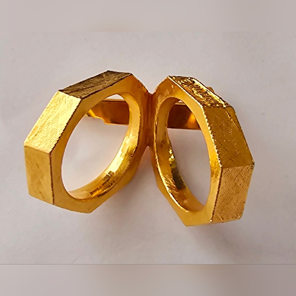 Karma 1980s Art deco brutalist octagon high gold finish glasses holder brooch